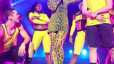 Rita Ora goes in leopard print costume