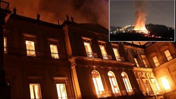 A fire burns at the National Museum of Brazil in Rio de Janeiro, Brazil September 2, 2018. REUTERS/Ricardo Moraes